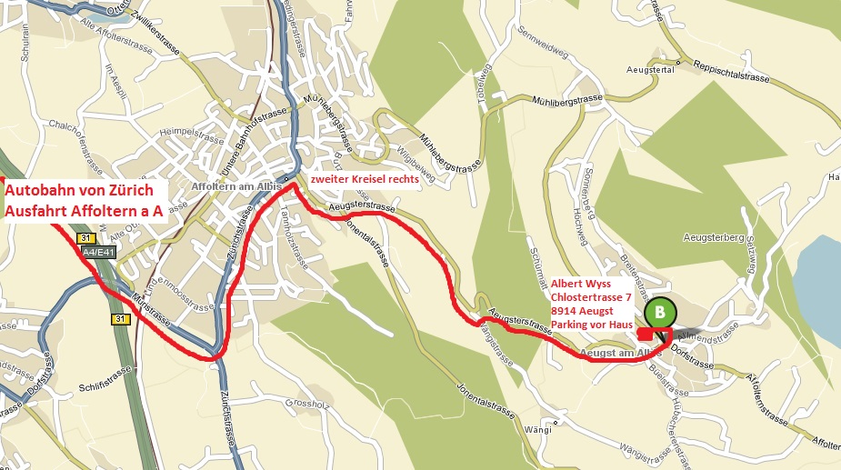by highway from Zurich to Aeugst am Albis